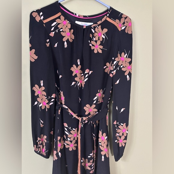 Boden Mara Dress in Black Bramble Floral Pink Tie Waist Size 4 Knee Length - Picture 10 of 10